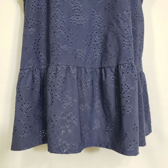 W5 Womens Top Small Blue Knit Eyelet Peplum Hem Crew Neck Sleeveless Loose Fit - Picture 6 of 8